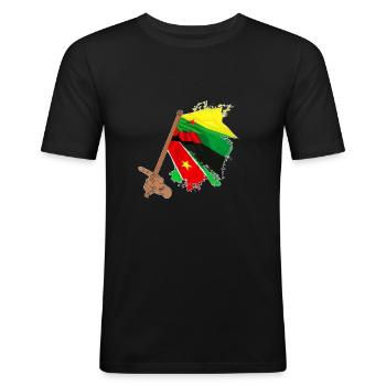 Drapeau de Guadeloupe Martinique Guyane ensemble - T-shirt près du corps Homme - noir - Devant - Nik (191cm)