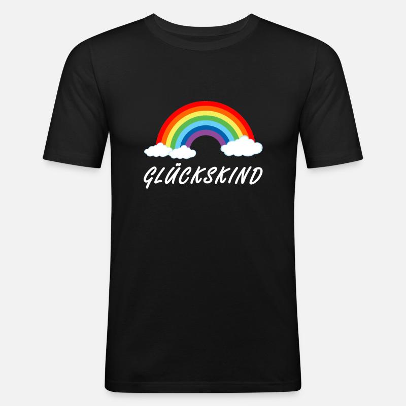 Glückskind | Regenbogen Glück Kind - Männer Slim Fit T-Shirt - Schwarz