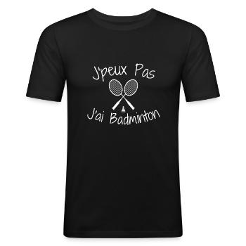 J'peux Pas J'ai Badminton - T-shirt près du corps Homme - noir - Devant - Nik (191cm)