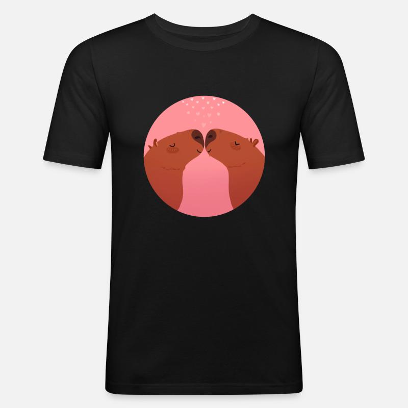 Capybara Liebe - Männer Slim Fit T-Shirt - Schwarz