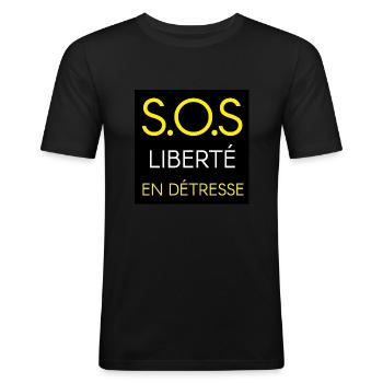 Liberté - T-shirt près du corps Homme - noir - Devant - Nik (191cm)