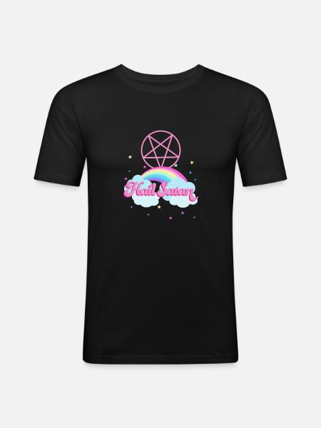 Hail Satan Regenbogen - Männer Slim Fit T-Shirt - Schwarz
