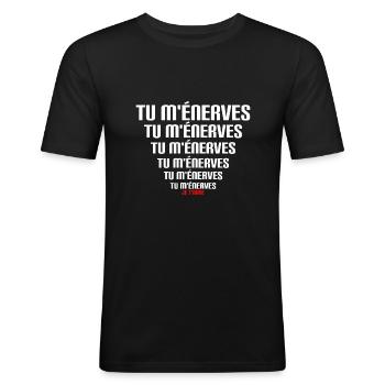Tu m ennerves T Shirt message drole - T-shirt près du corps Homme - noir - Devant - Nik (191cm)
