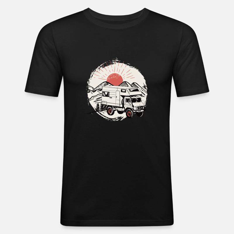 Camping - Unimog - Aventure - Oldtimer - T-shirt près du corps Homme - noir