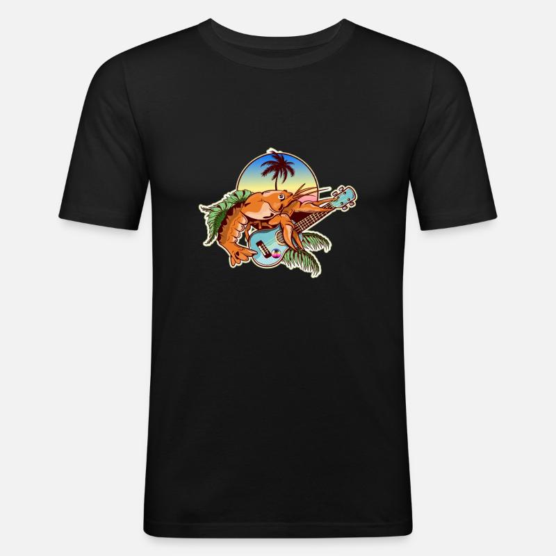 Crayfish playing Ukulele - Männer Slim Fit T-Shirt - Schwarz