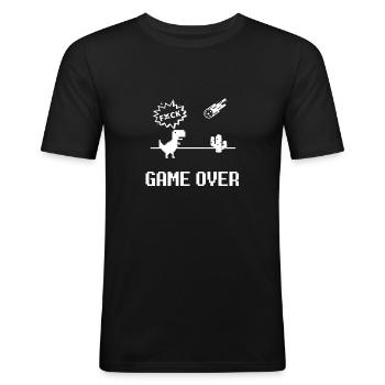 GAME OVER DINO - Men's Slim Fit T-Shirt - black - Front - Nik (191cm)