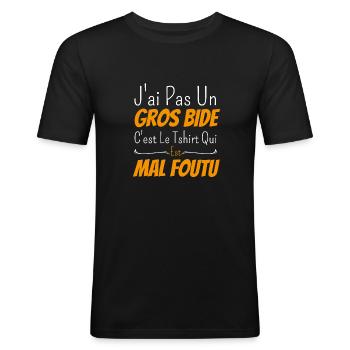 J'ai Pas Un Gros Bide C'est Le Tshirt Qui Est Mal - T-shirt près du corps Homme - noir - Devant - Nik (191cm)