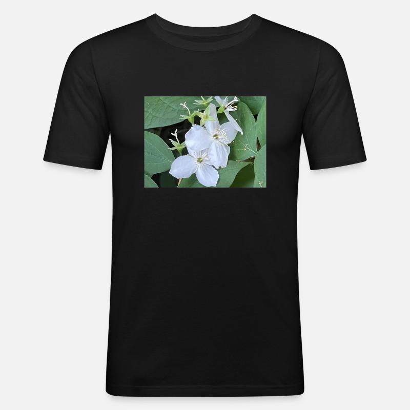Weiße Blume - Männer Slim Fit T-Shirt - Schwarz