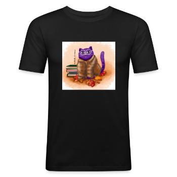 Chat d’automne - T-shirt près du corps Homme - noir - Devant - Nik (191cm)