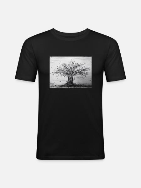 Herbst, Apfelbaum - Männer Slim Fit T-Shirt - Schwarz