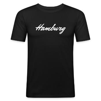 Hamburg - Männer Slim Fit T-Shirt - Schwarz - Vorne - Nik (191cm)