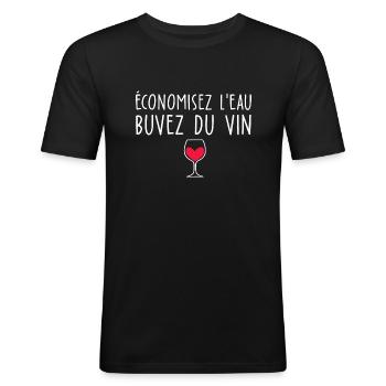 économisez l eau buvez du vin / humour alcool - T-shirt près du corps Homme - noir - Devant - Nik (191cm)
