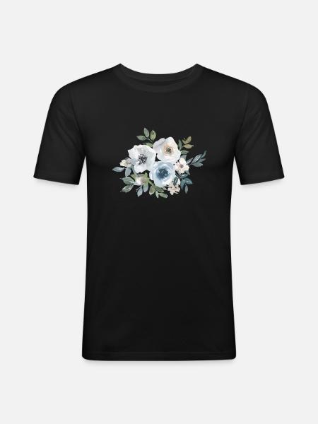 Blumen Rosen Aquarell - Männer Slim Fit T-Shirt - Schwarz