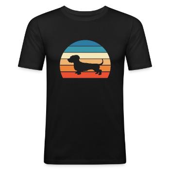 Dackel Dachshund Retro Hund - Männer Slim Fit T-Shirt - Schwarz - Vorne - Nik (191cm)