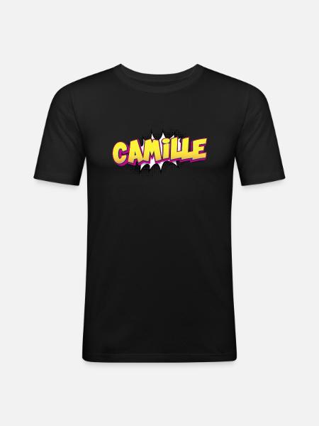 Camille benutzerdefinierter Name Comic-Stil Pop-Art, - Männer Slim Fit T-Shirt - Schwarz