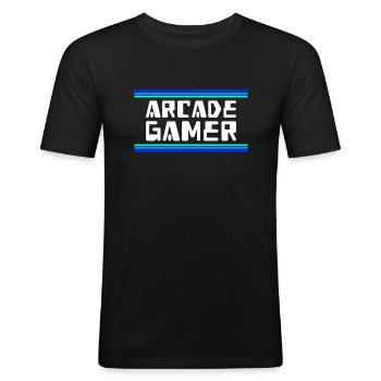 Arcade Gamer RetroGaming Blau - Männer Slim Fit T-Shirt - Schwarz - Vorne - Nik (191cm)