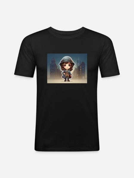 Mädchen mit Hut - Männer Slim Fit T-Shirt - Schwarz