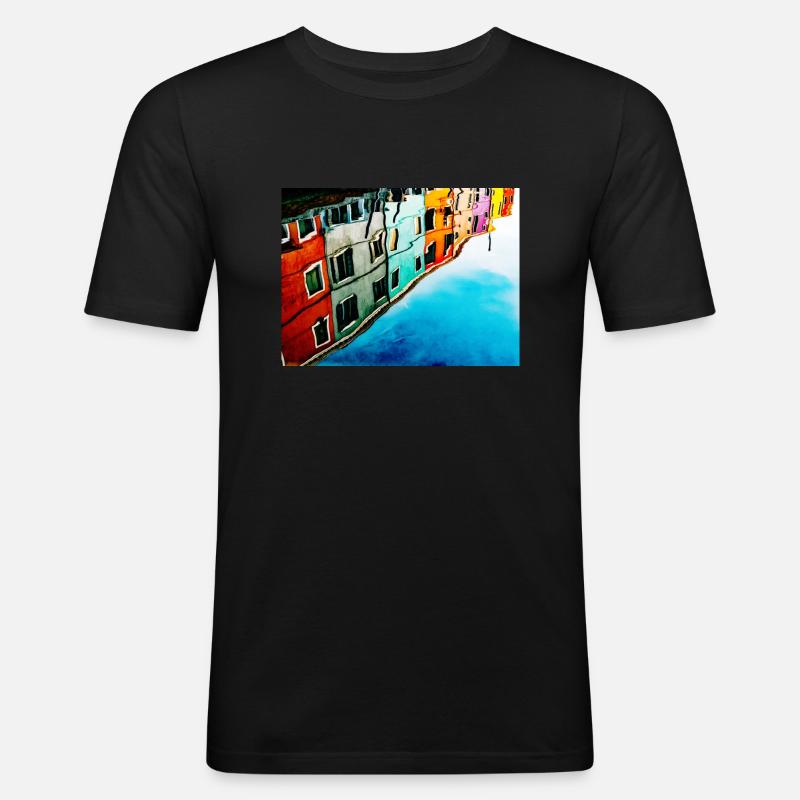 Buntes Burano (Venedig) - Männer Slim Fit T-Shirt - Schwarz