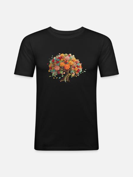 Baum-Bonsai bunt mit Laubblättern - Männer Slim Fit T-Shirt - Schwarz