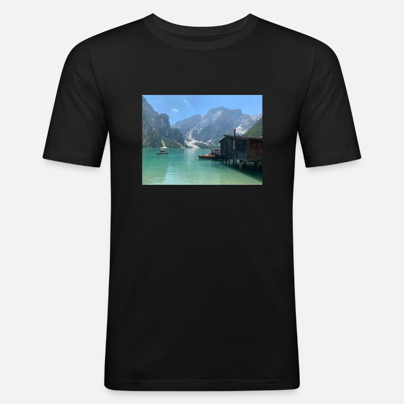 Wunderschönes See Bild - Männer Slim Fit T-Shirt - Schwarz
