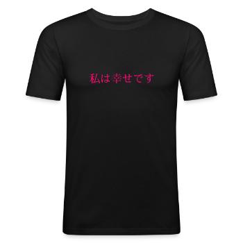 Je suis heureux - japonais - T-shirt près du corps Homme - noir - Devant - Nik (191cm)