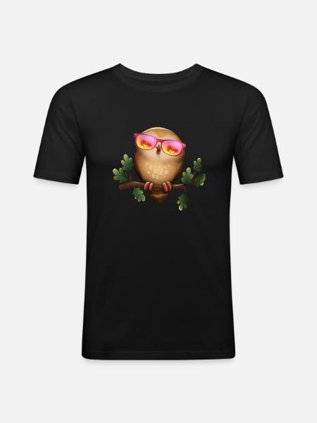 Owl with summer sunglasses - Men's Slim Fit T-Shirt - black