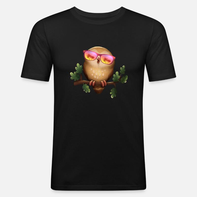 Eule mit Sonnenbrille Sommer - Männer Slim Fit T-Shirt - Schwarz
