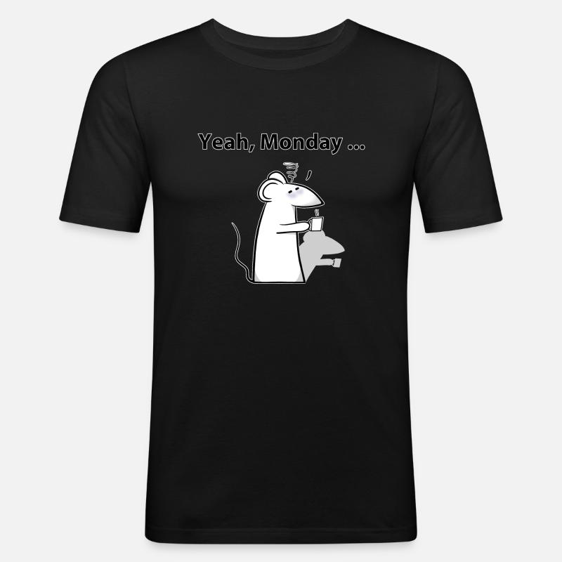 Maus Jeah Monday - Männer Slim Fit T-Shirt - Schwarz