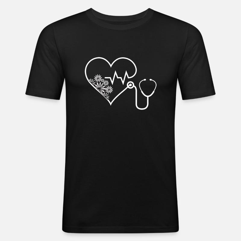 Stethoskop mit Herzschlag - Männer Slim Fit T-Shirt - Schwarz