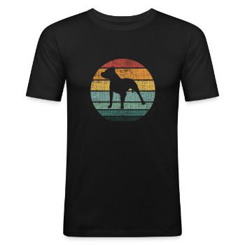 American Staffordshire Dog Pitbull Cane Retro Fun - T-shirt près du corps Homme - noir - Devant - Nik (191cm)