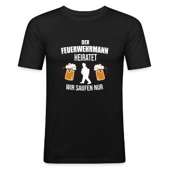Junggesellenabschied JGA Feuerwehrmann Bräutigam - Männer Slim Fit T-Shirt - Schwarz - Vorne - Nik (191cm)