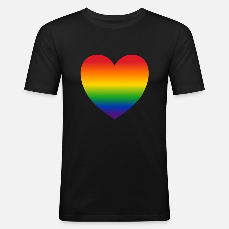 Herz Regenbogenfarben Geschenk - Männer Slim Fit T-Shirt - Schwarz