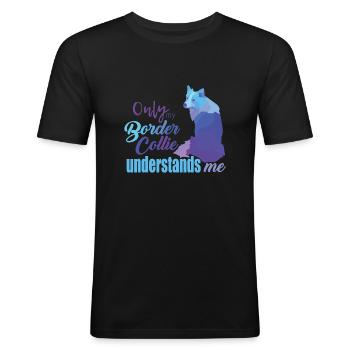 Border Collie - T-shirt près du corps Homme - noir - Devant - Nik (191cm)