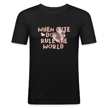 Doux dicton - T-shirt près du corps Homme - noir - Devant - Nik (191cm)