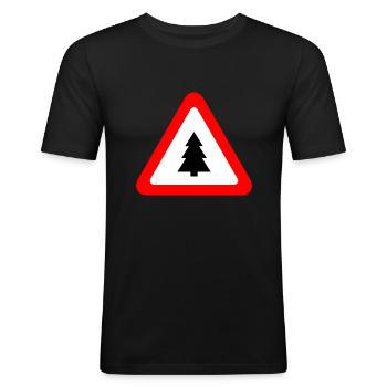 Panneau de signalisation: Attention Tannenbaum / Knut - T-shirt près du corps Homme - noir - Devant - Nik (191cm)