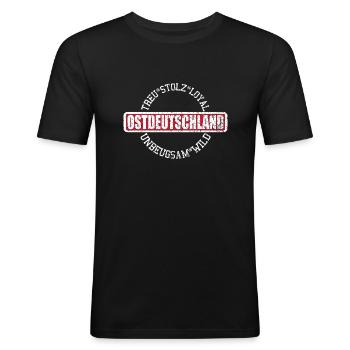 Ostdeutschland unbeugsam loyal treu stolz - Männer Slim Fit T-Shirt - Schwarz - Vorne - Nik (191cm)