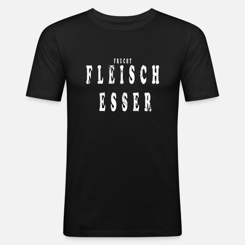 Fruchtfleischesser Vegan Fun Spruch - Männer Slim Fit T-Shirt - Schwarz
