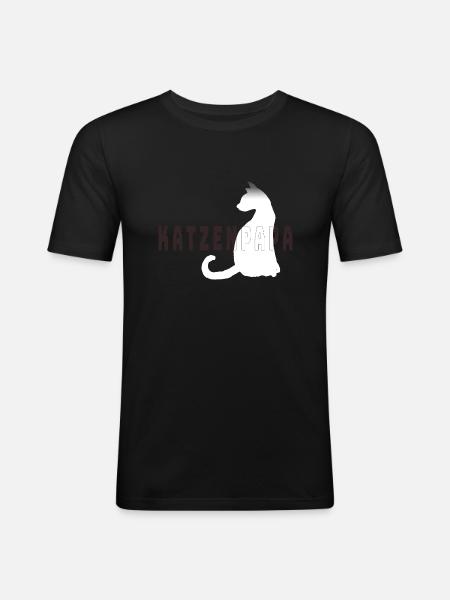 Katzenpapa - Männer Slim Fit T-Shirt - Schwarz