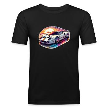 Oldtimer Sonnenuntergang - Männer Slim Fit T-Shirt - Schwarz - Vorne - Nik (191cm)