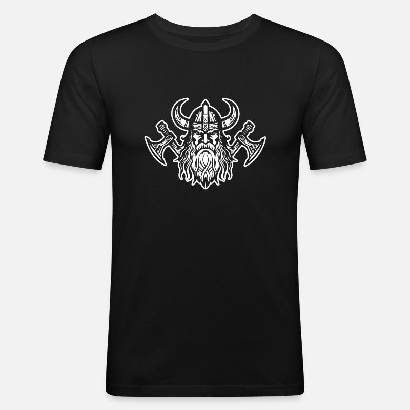 Wikinger mit Axt und Helm - Männer Slim Fit T-Shirt - Schwarz