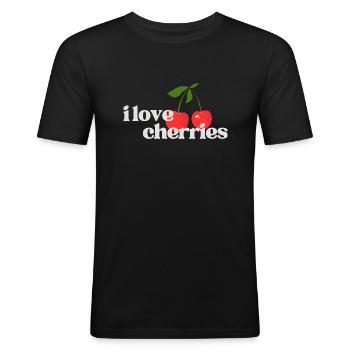 I Love Cherries (Kirschen) - Männer Slim Fit T-Shirt - Schwarz - Vorne - Nik (191cm)