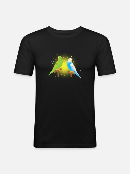 two cute green and blue budgies budgerigar - Men's Slim Fit T-Shirt - black