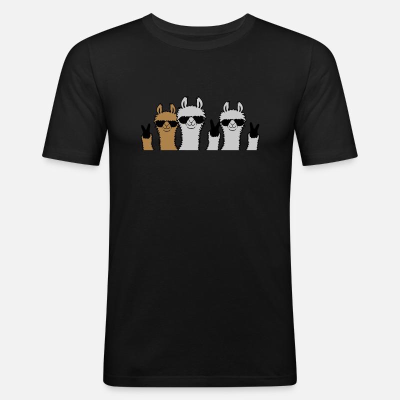 Crew Freunde Lama Peace - Männer Slim Fit T-Shirt - Schwarz
