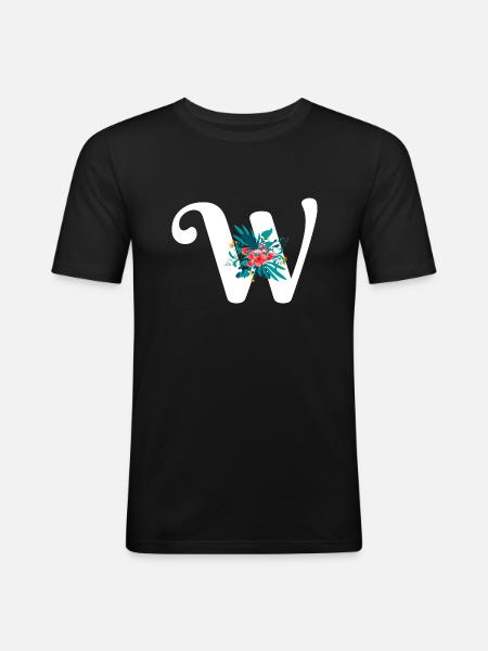 letter W flowered - Men's Slim Fit T-Shirt - black