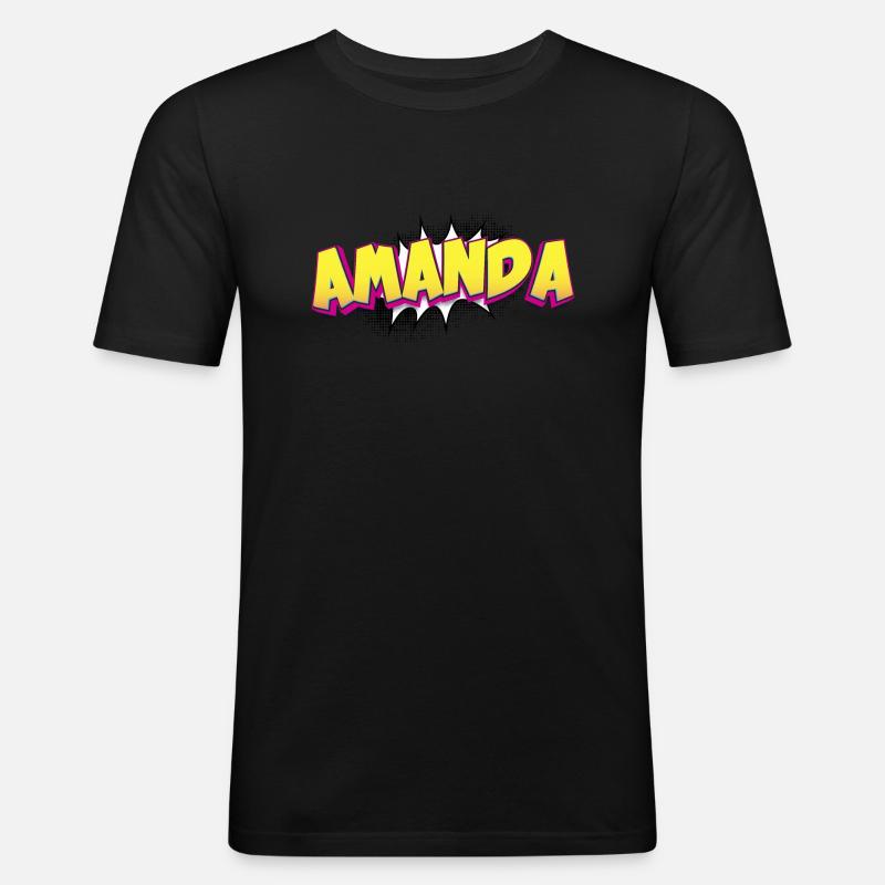 Amanda benutzerdefinierter Name Comic-Stil Pop-Art, - Männer Slim Fit T-Shirt - Schwarz