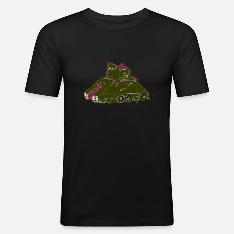 Panzer Blumen Krieg Frieden Peace - Männer Slim Fit T-Shirt - Schwarz