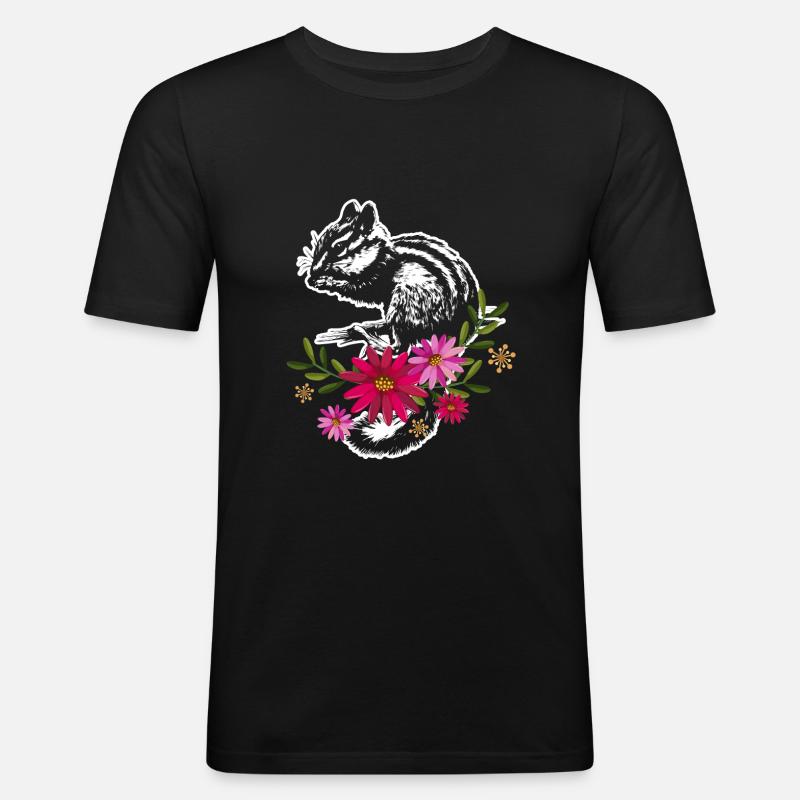 Chipmunk mit Blumen - Männer Slim Fit T-Shirt - Schwarz