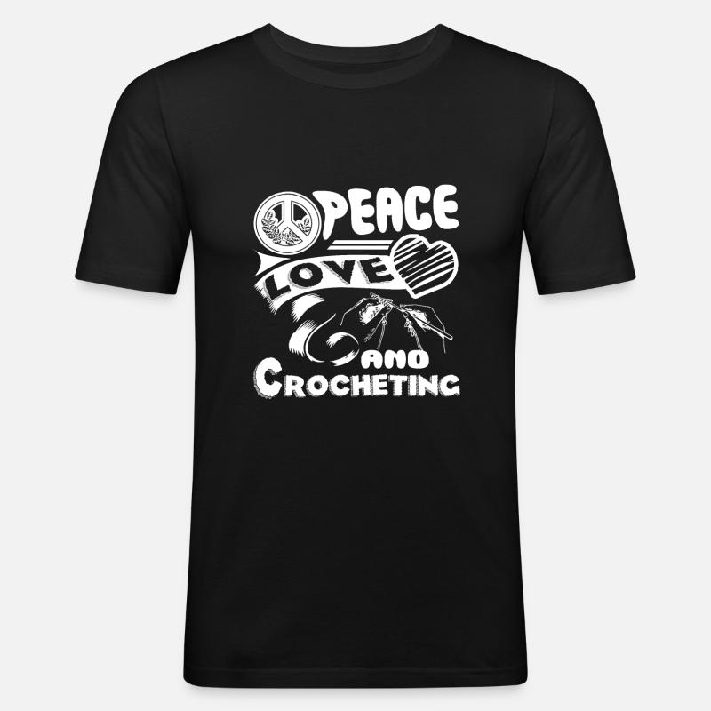 Häkeln Frieden Liebe Häkeln - Männer Slim Fit T-Shirt - Schwarz