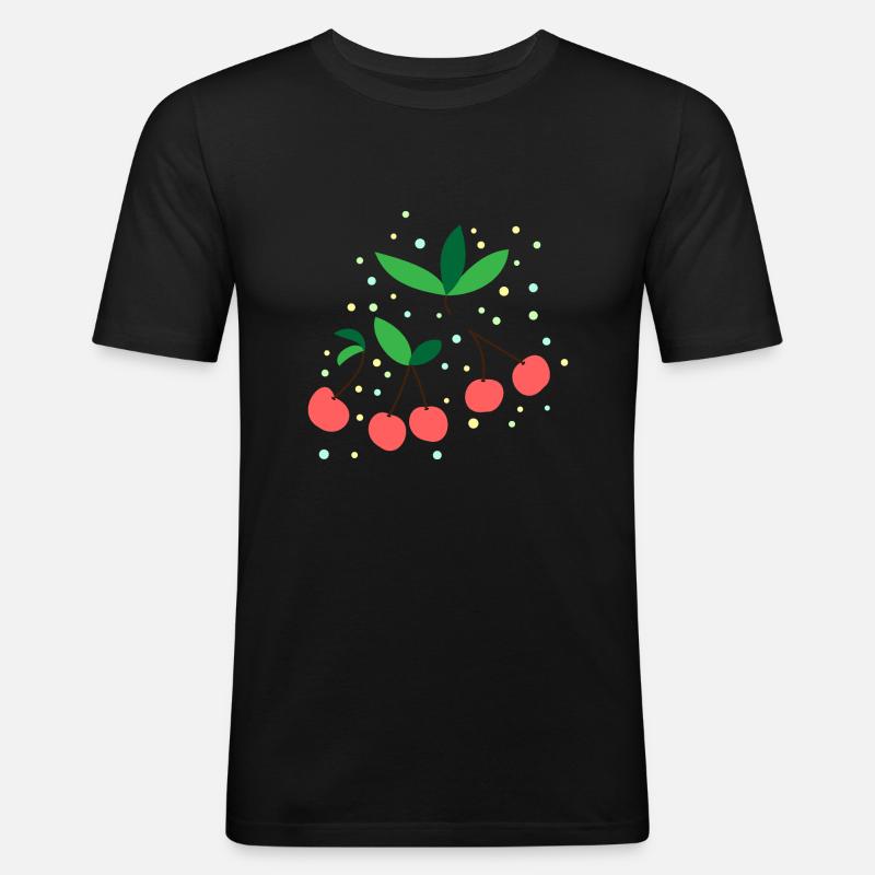 CHERRIES FRUIT LEAVES CIRCLES PATTERN - Men's Slim Fit T-Shirt - black