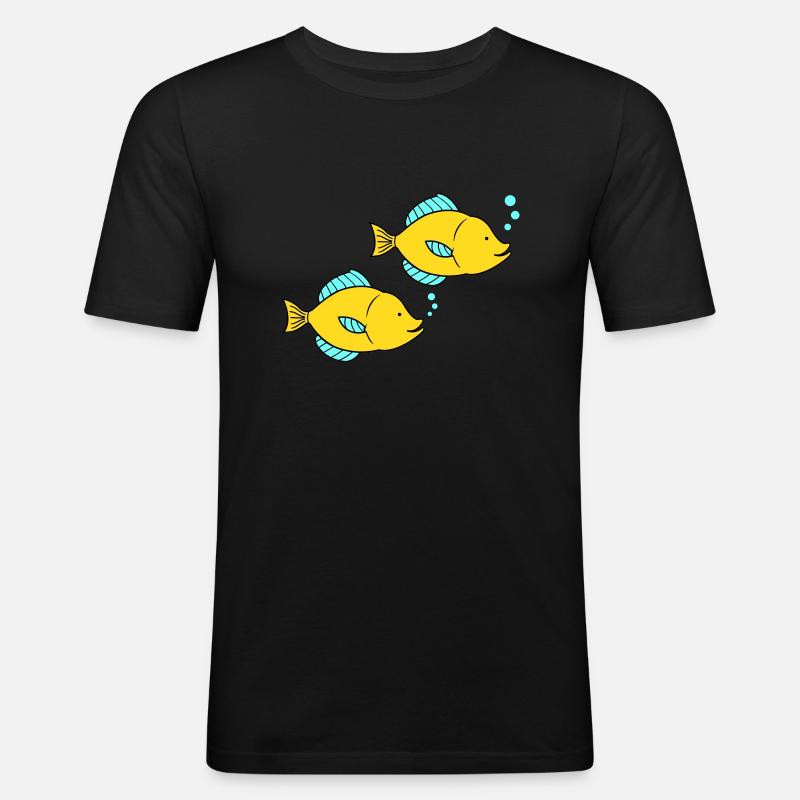 fische comic - Männer Slim Fit T-Shirt - Schwarz